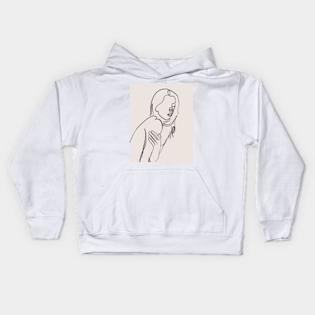 Nude women body one line art Kids Hoodie by Doodle Intent